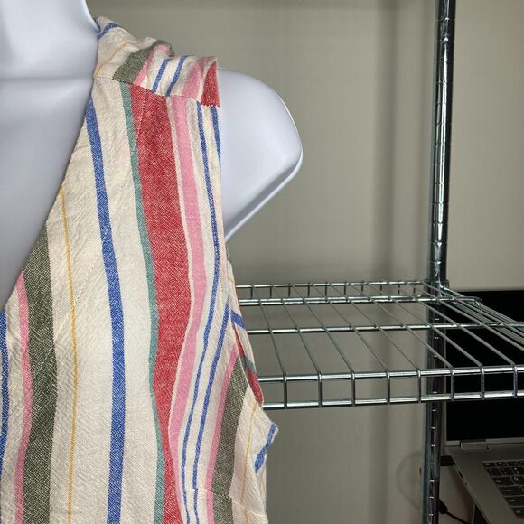 Old Navy Women’s Linen Sleeveless Striped Midi Shirt Dress‎ Size M Preppy Boho - Picture 5 of 12